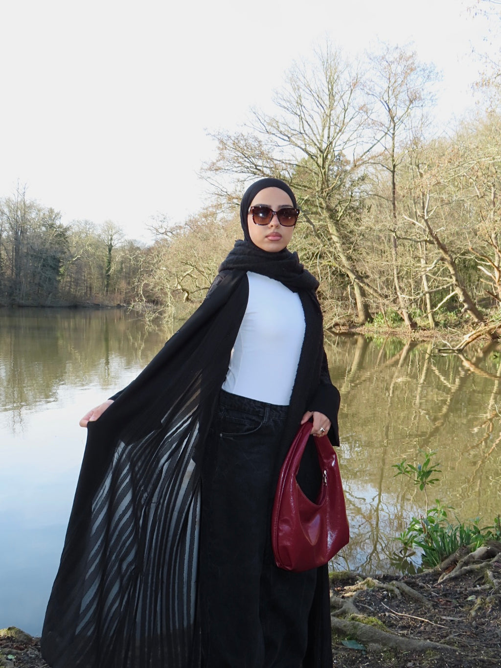 Striped sheer 4 piece abaya set