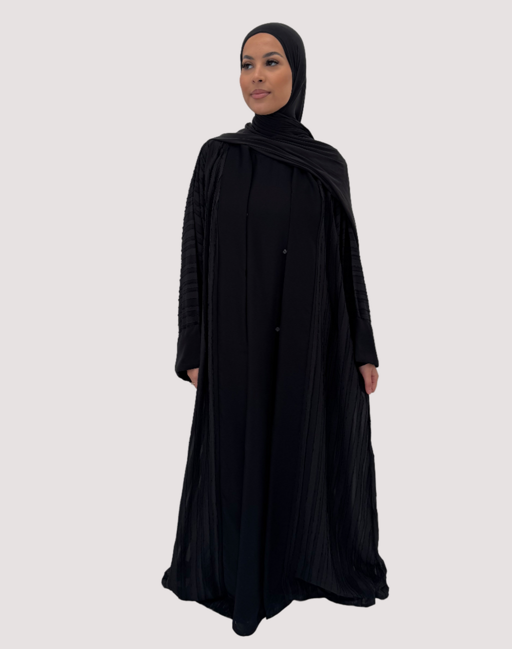 Striped sheer 4 piece abaya set