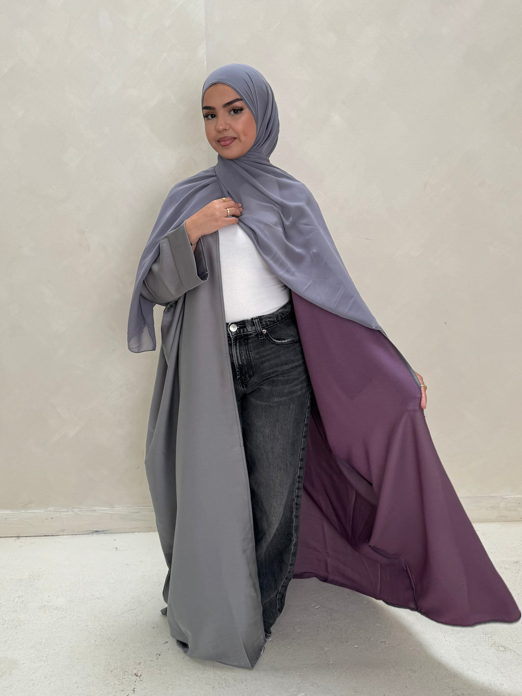 2 Tone Grey & Purple Abaya Set