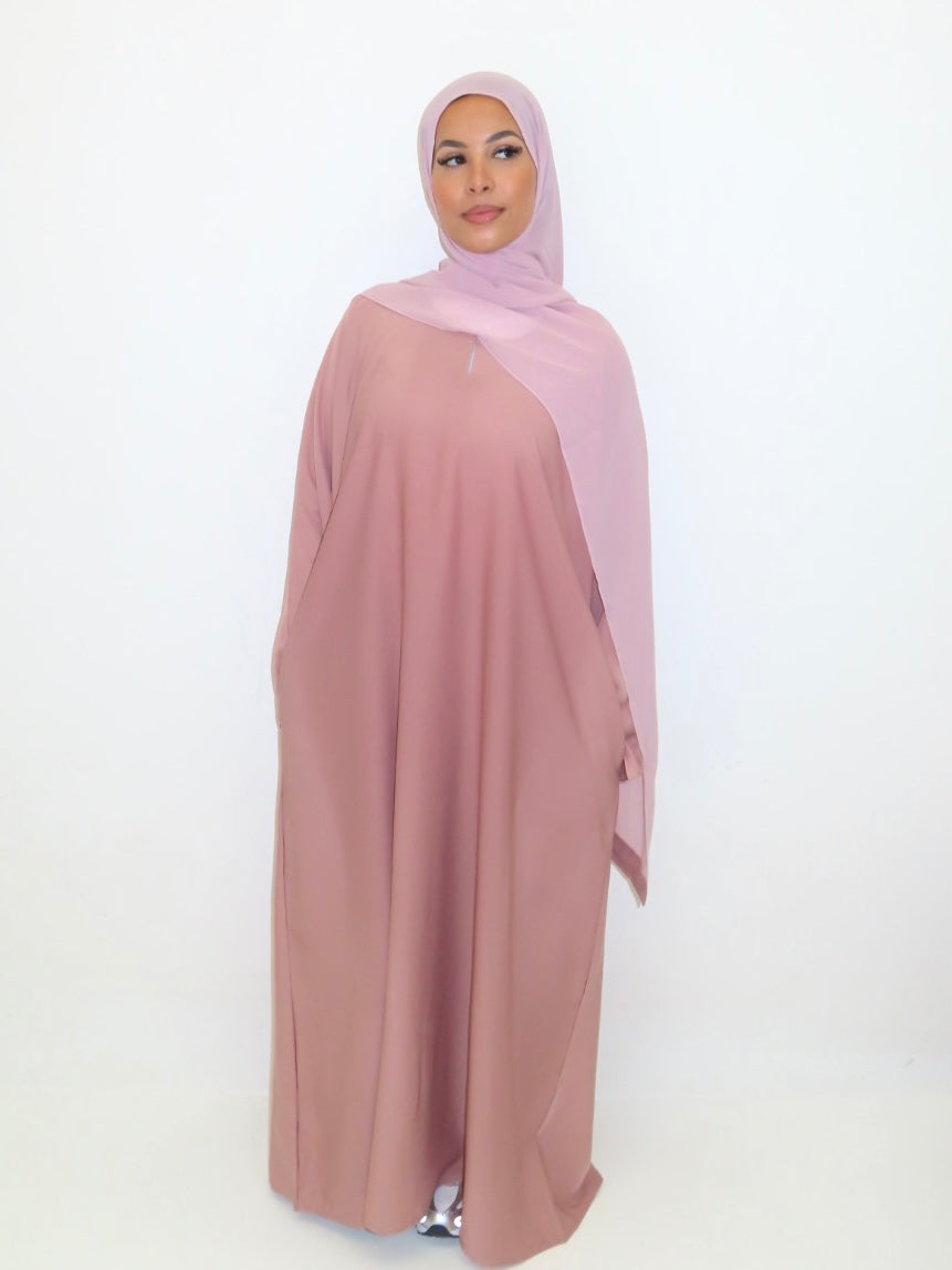 Pink closed abaya with pockets