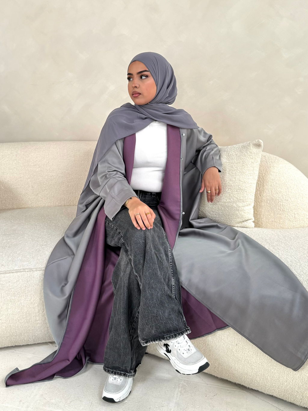 2 Tone Grey & Purple Abaya Set