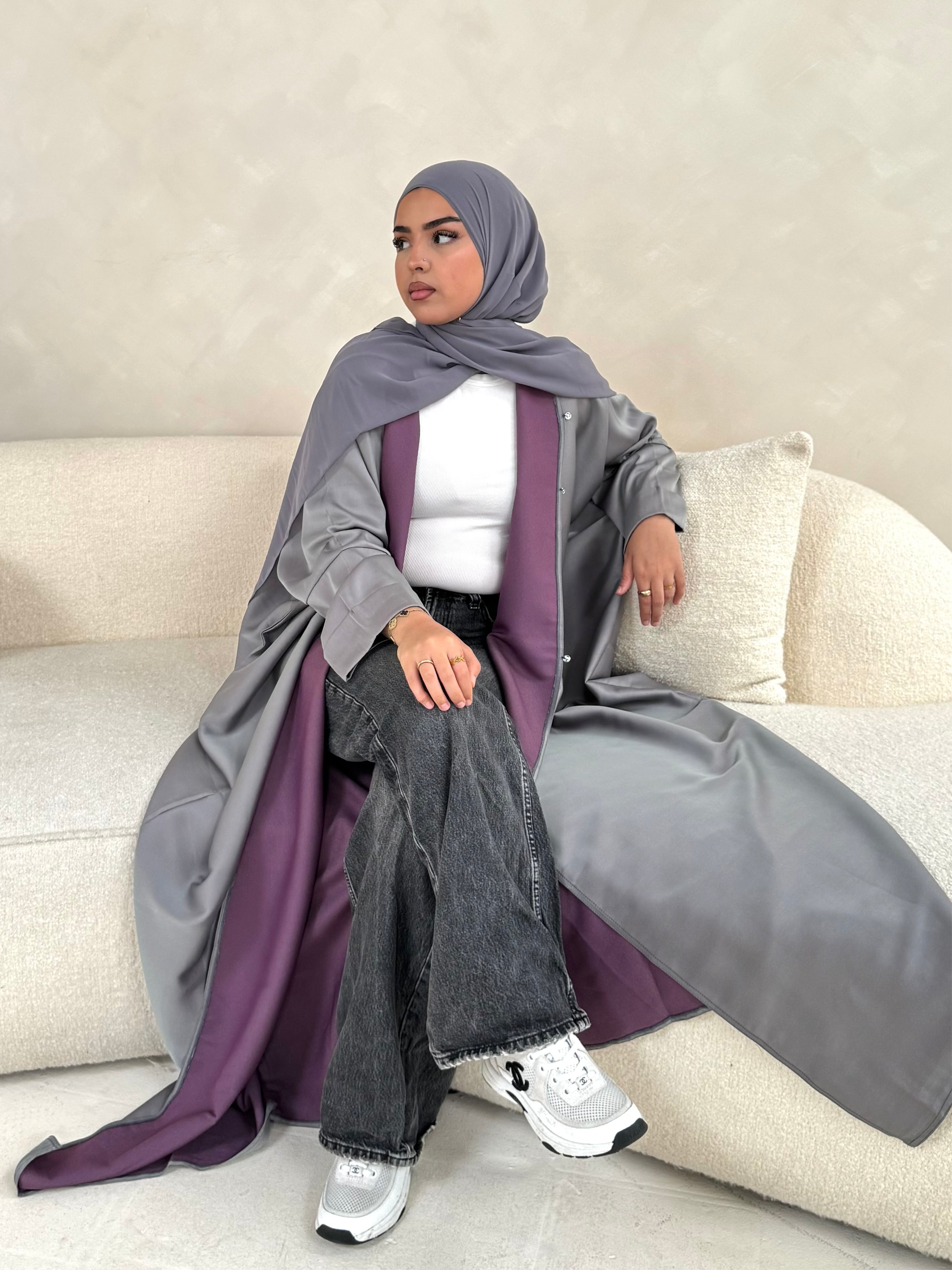 2 Tone Grey & Purple Abaya Set
