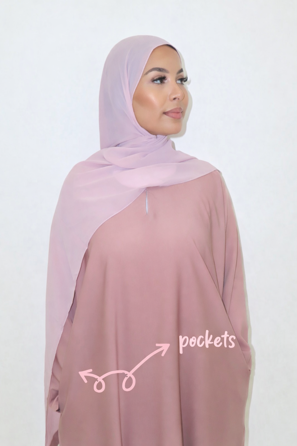 Pink Pocket Closed Abaya Set