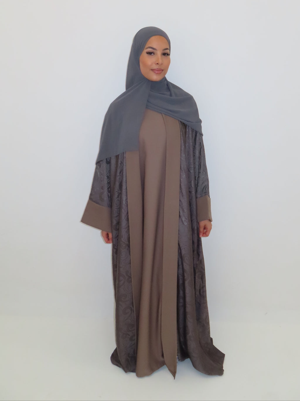 MOCHA BROWN SWIRL OPEN ABAYA SET