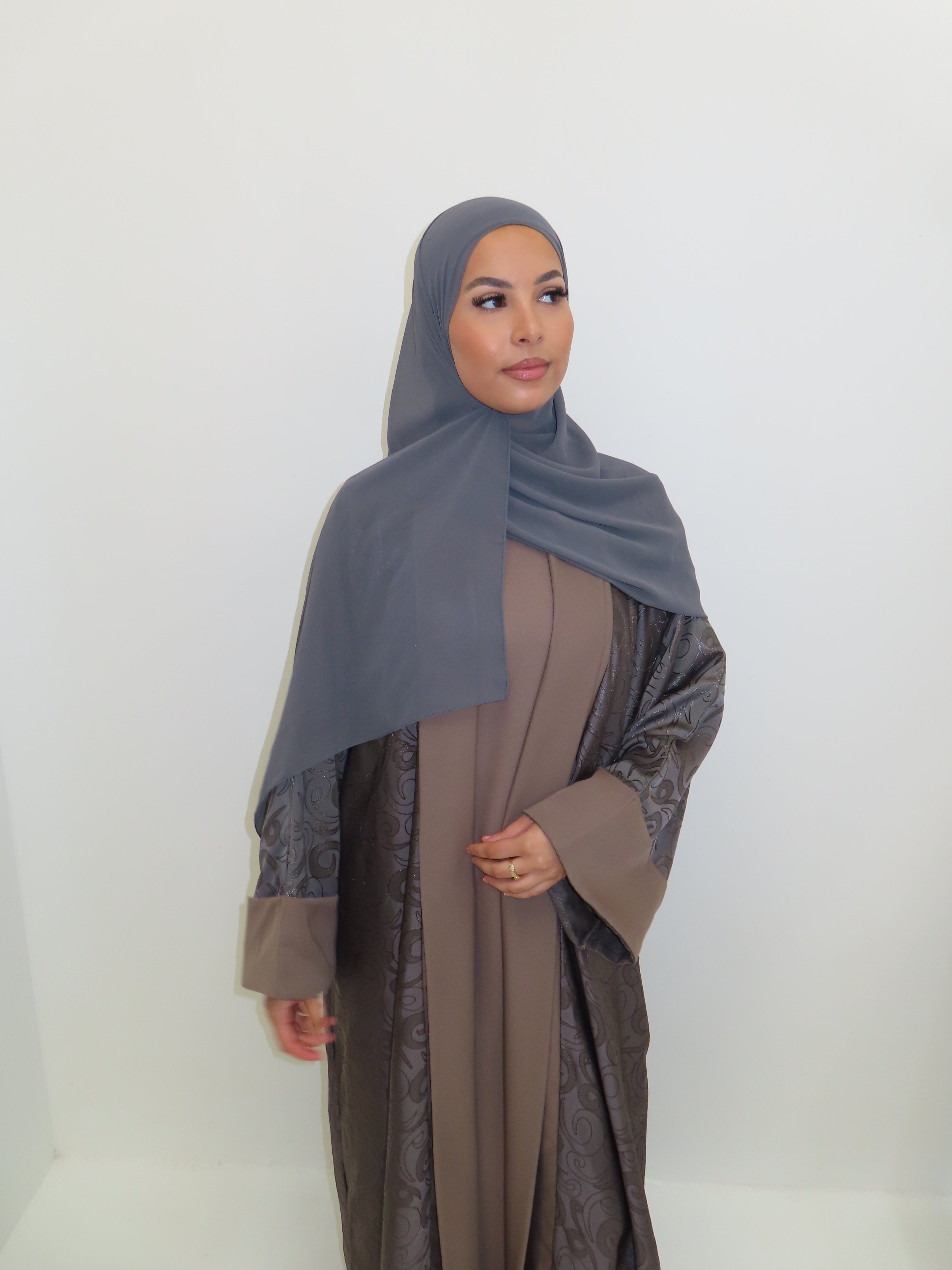 MOCHA BROWN SWIRL OPEN ABAYA SET