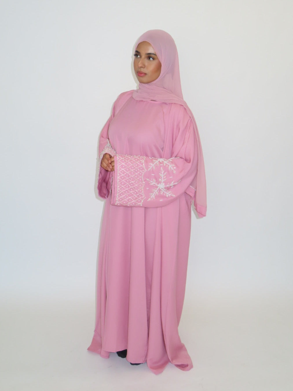 PINK EMBELLISHED OPEN ABAYA SET
