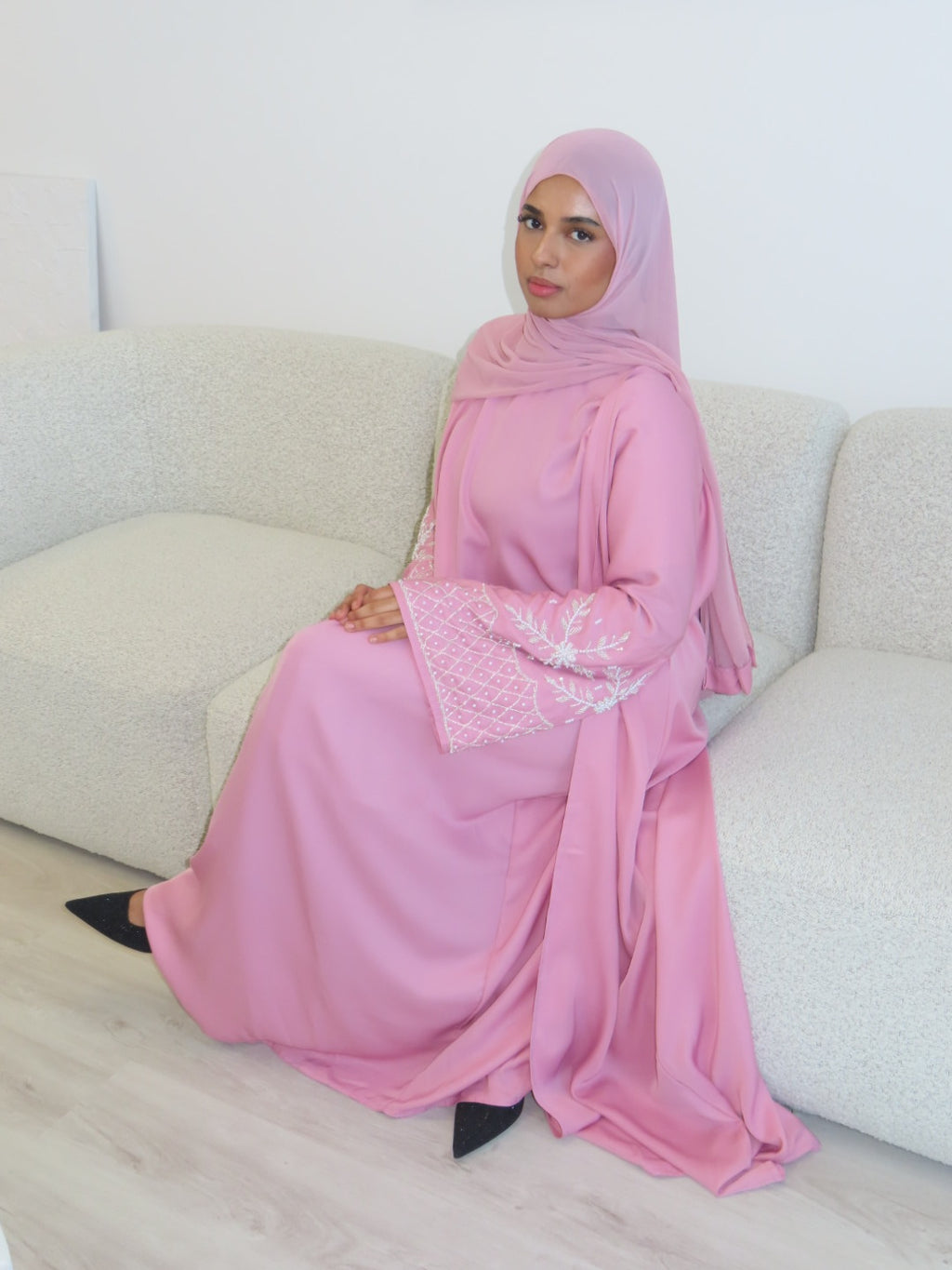 PINK EMBELLISHED OPEN ABAYA SET