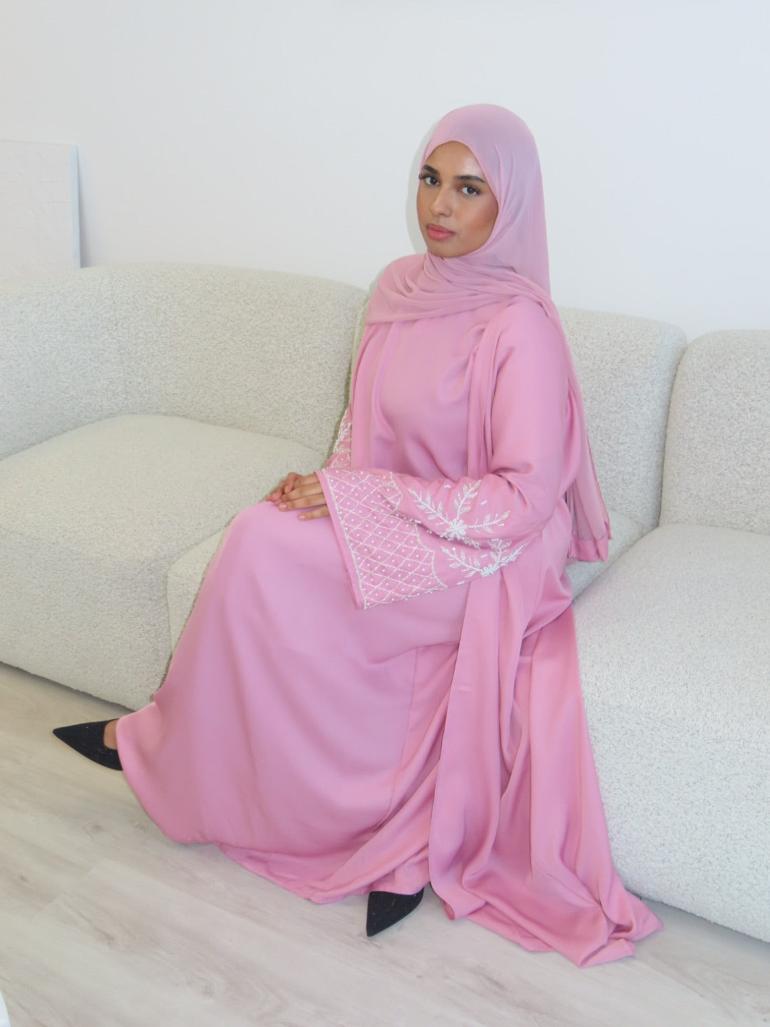 PINK EMBELLISHED OPEN ABAYA SET