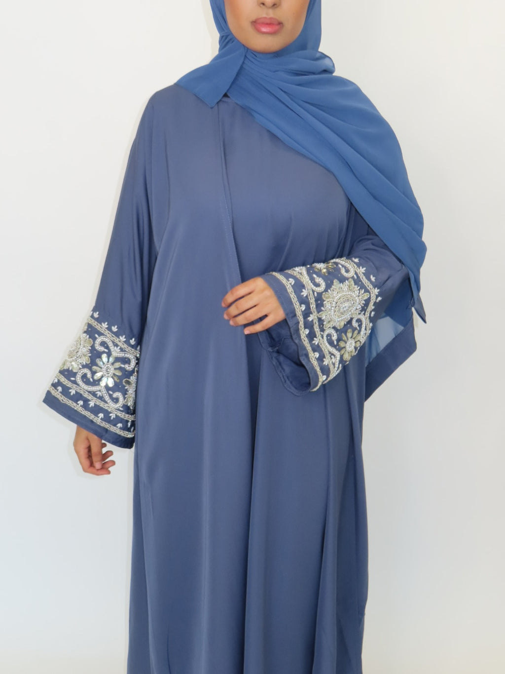 BLUE EMBELLISHED OPEN ABAYA SET