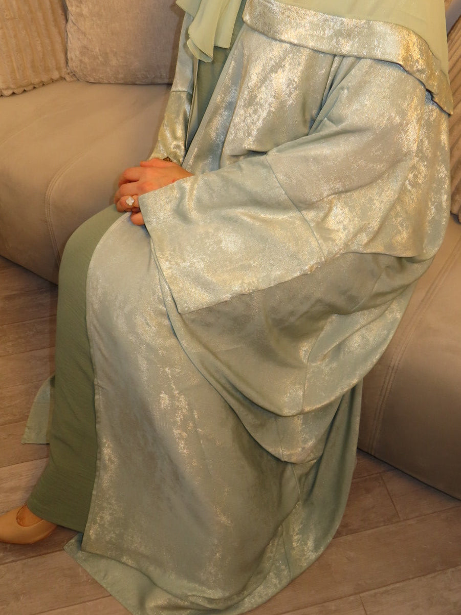 LUXURY SAGE GREEN OPEN ABAYA SET