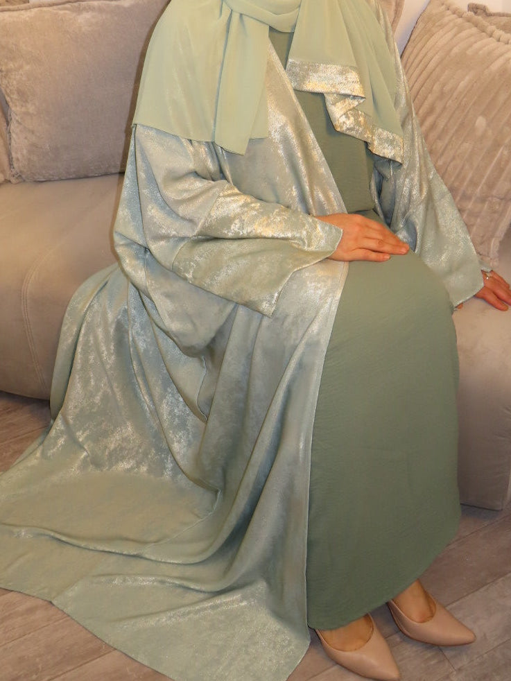 LUXURY SAGE GREEN OPEN ABAYA SET