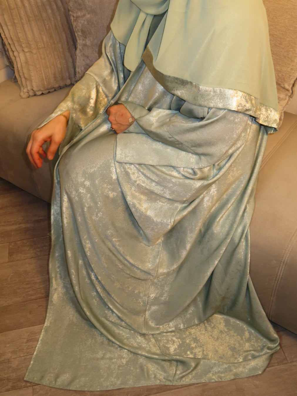 LUXURY SAGE GREEN OPEN ABAYA SET