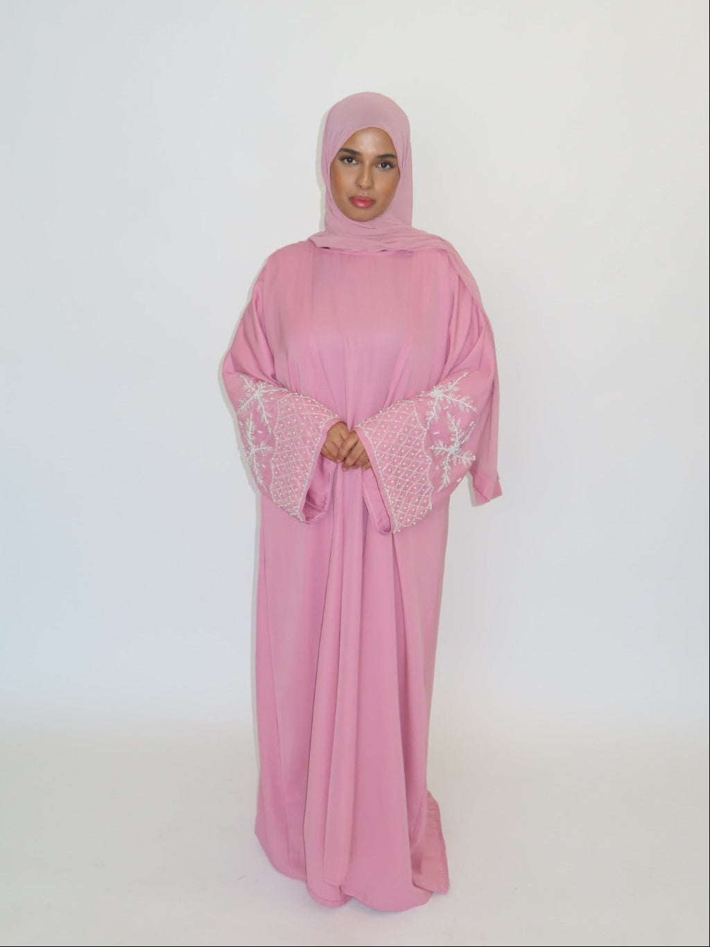 PINK EMBELLISHED OPEN ABAYA SET