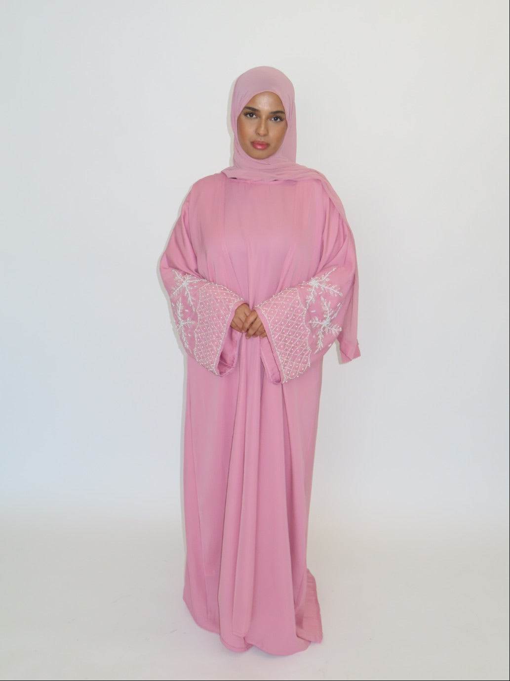 PINK EMBELLISHED OPEN ABAYA SET