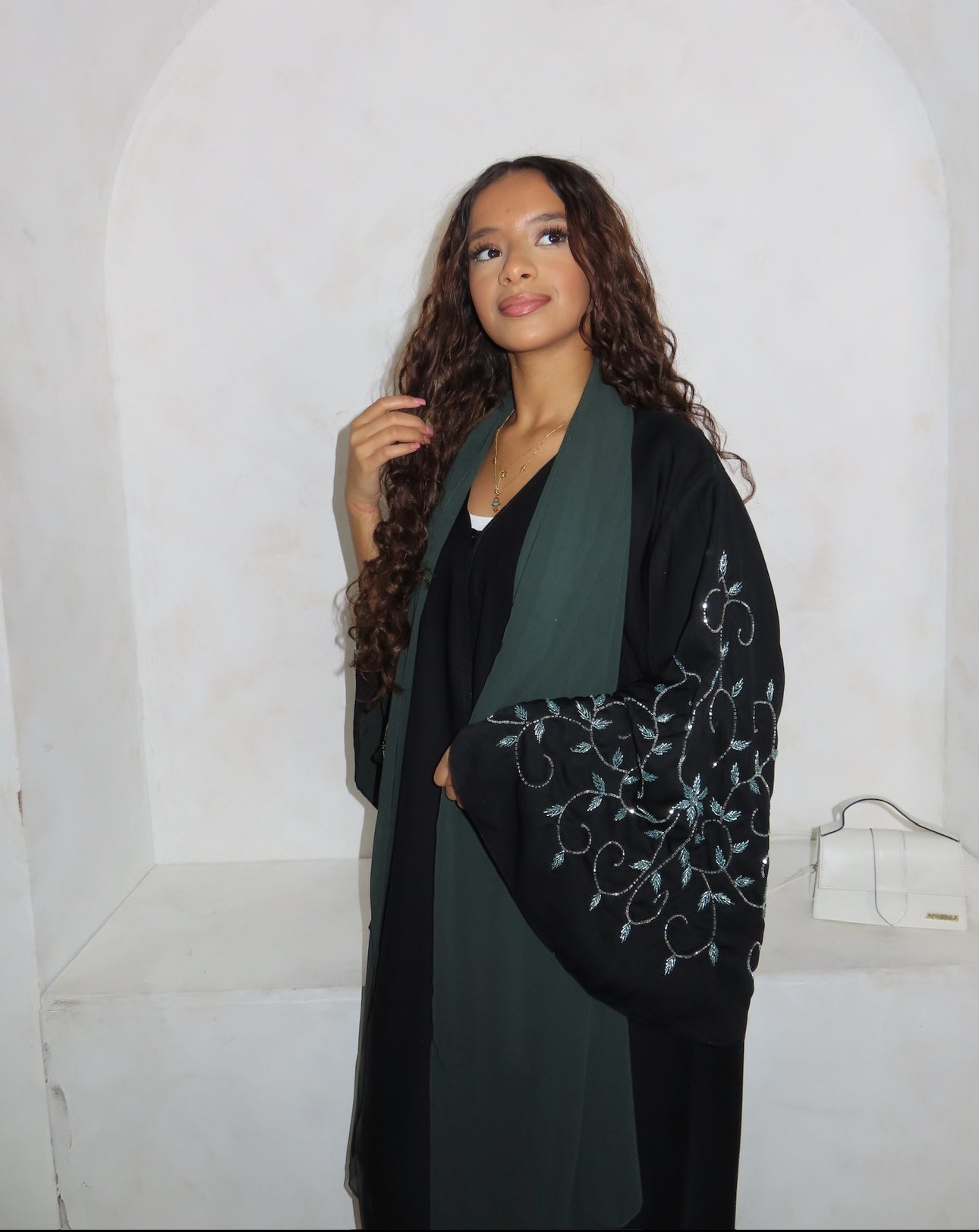 Black & Green Embellished Abaya Set