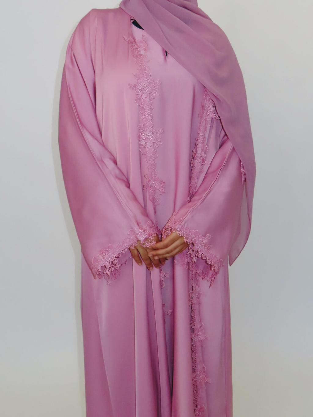 BLUSH PINK LACE OPEN ABAYA